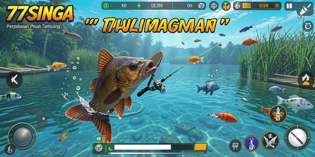 Screenshot 77SINGA menampilkan gameplay memancing yang mendebarkan.