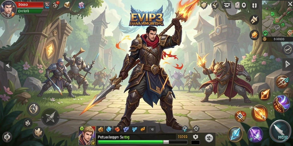 Tampilan dinamis gameplay EVIP3 dalam dunia MMORPG.