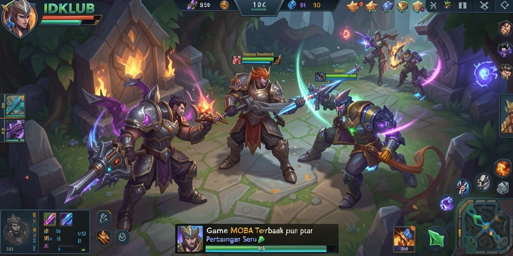 Tangkapan layar gameplay seru IDKLUB dengan aksi MOBA intens.