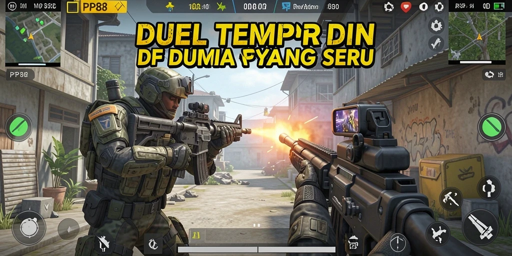 Screenshot menunjukkan aksi intens gameplay FPS yang seru.